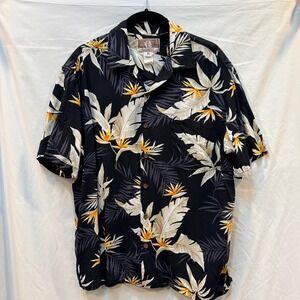Kalaheo Mens Hawaiian Shirt Black Bird of Paradise Tropical Print Made in Hawaii